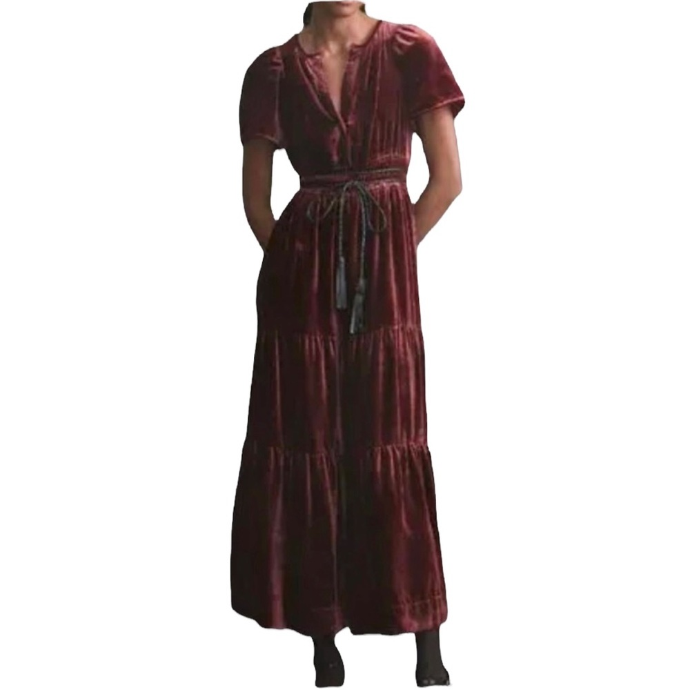 COPY - Anthropologie Somerset Velvet Maxi Dress in Wine Size Medium NWOT
